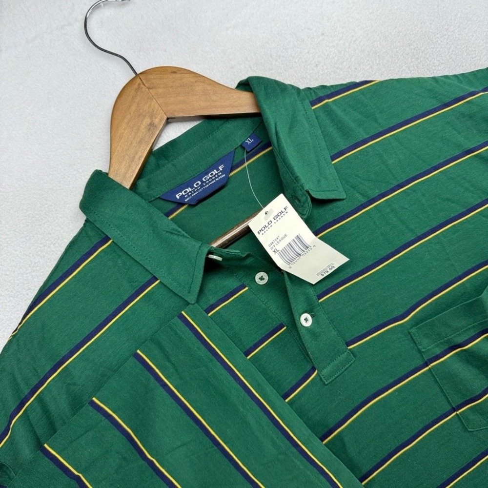 Vintage Ralph Lauren Polo Shirt Mens XL Green Ivy League Striped Pima Preppy 90s
